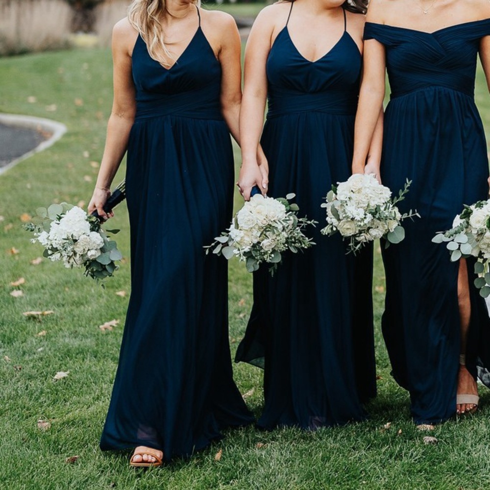 David’s Bridal Mesh Cross Waist Spaghetti Strap Bridesmaid Dress